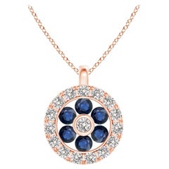 Pendentif fleur en or rose 14K avec saphir naturel serti en canal et diamant Angara