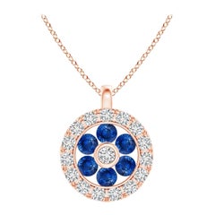 Pendentif fleur en or rose 14K avec saphir naturel serti en canal et diamant Angara