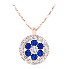 Pendentif fleur en or rose 14K avec saphir naturel serti en canal et diamant Angara