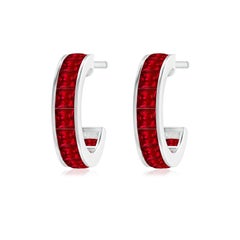 Angara Natural Channel-Set Square 1.32 ct Ruby Huggie Hoop Earrings in 14K Gold