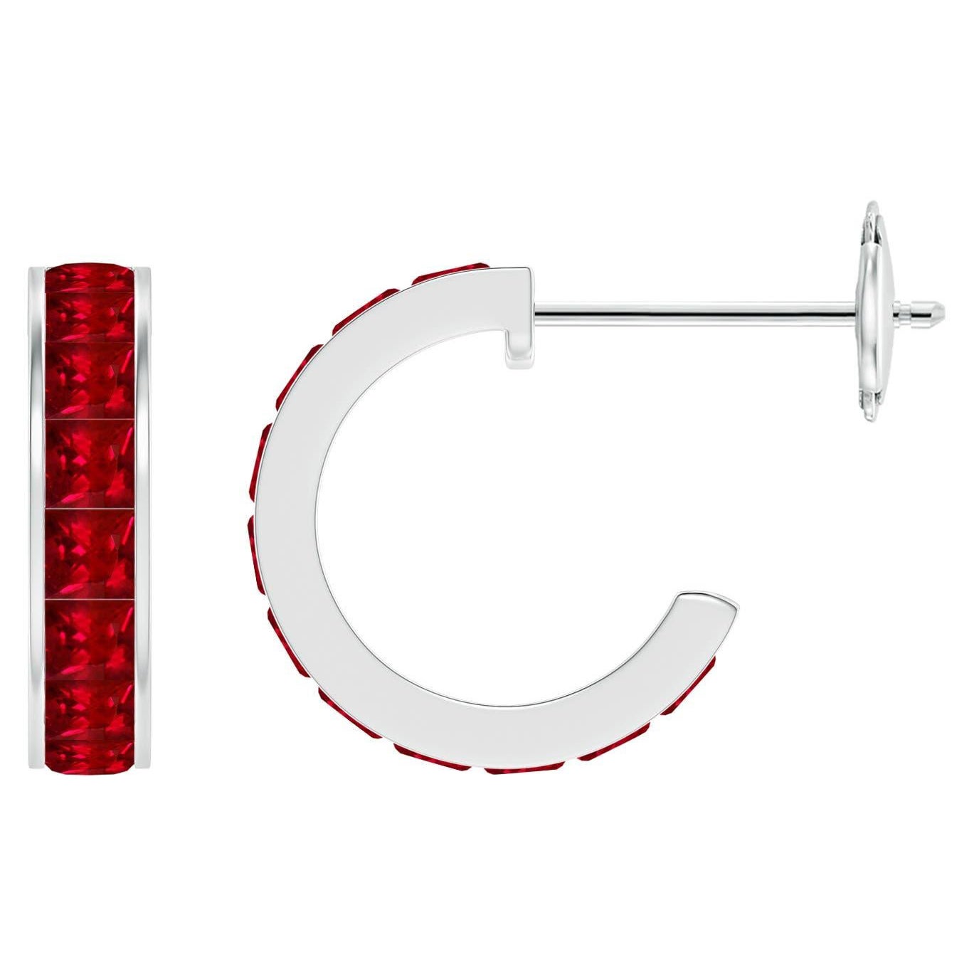 Angara Natural Channel-Set Square 1.32 ct Ruby Huggie Hoop Earrings in 14K Gold For Sale