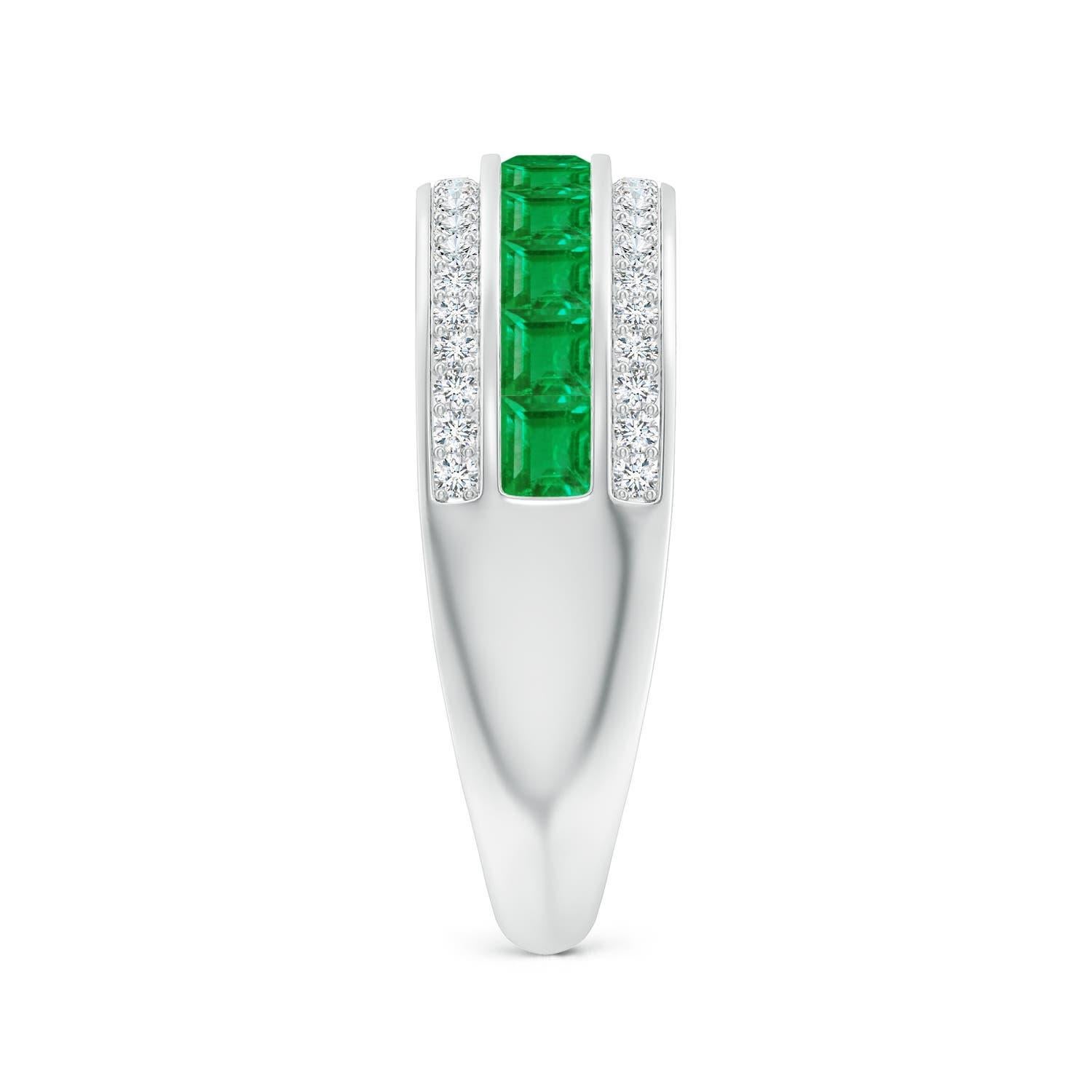 Anillo de diamantes y esmeraldas cuadradas naturales engarzadas en canal Angara, oro de 14 quilates en Nuevo estado para la venta en Los Angeles, CA