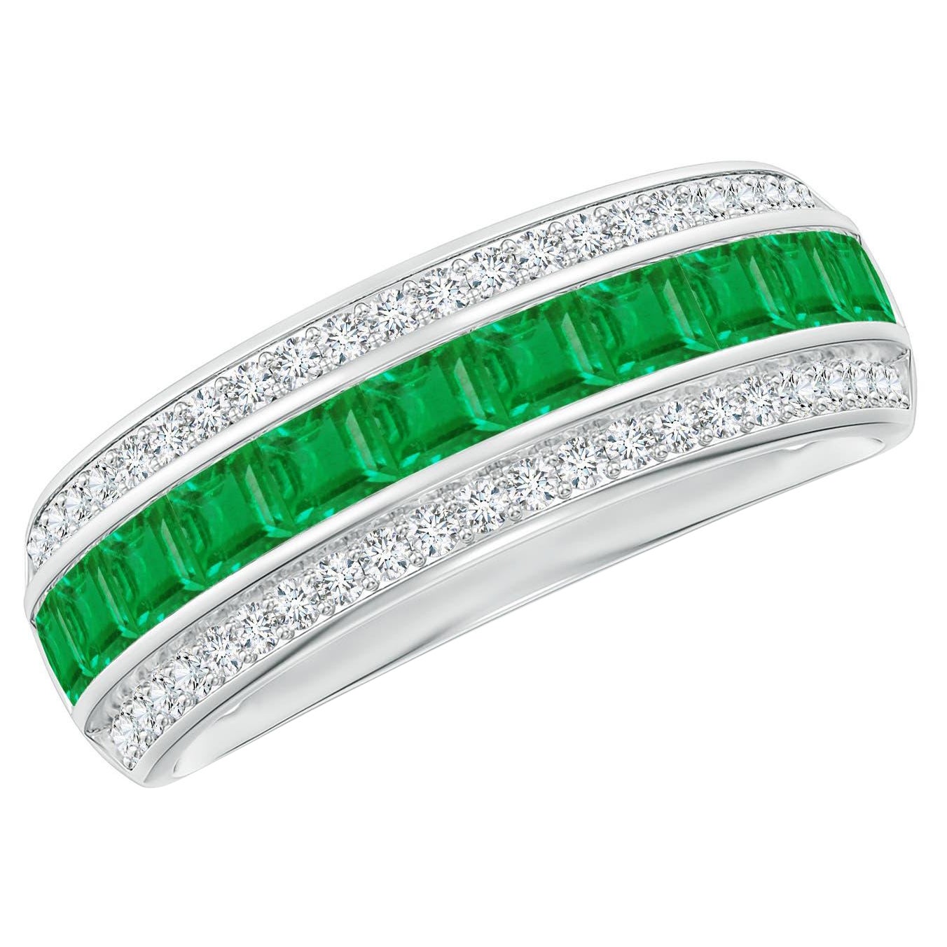 Angara Natural Channel-Set Square Emerald and Diamond Eternity Band in 14K Gold