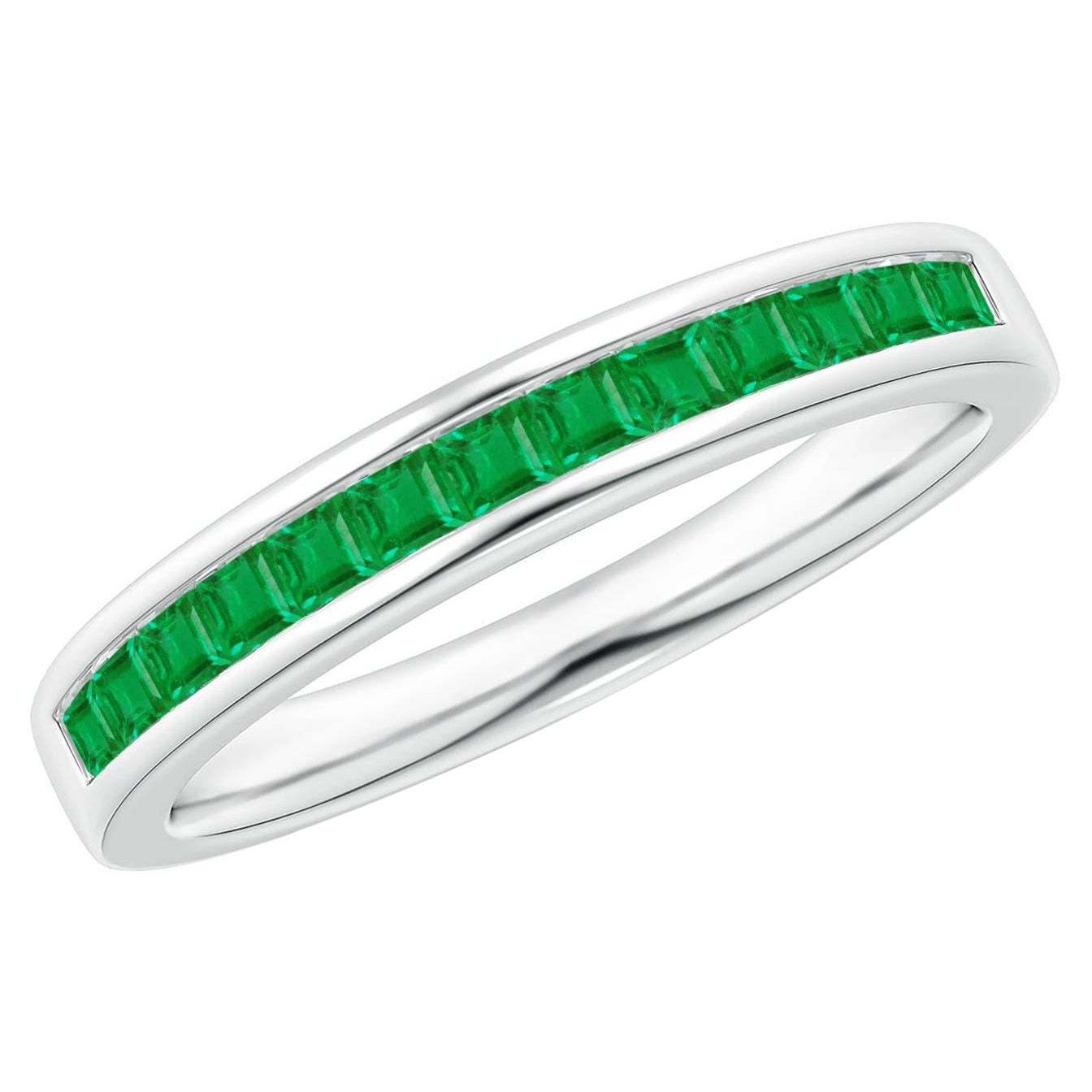 Angara Natural Channel Set Square Emerald Half Eternity Ring in 14K Solid Gold For Sale