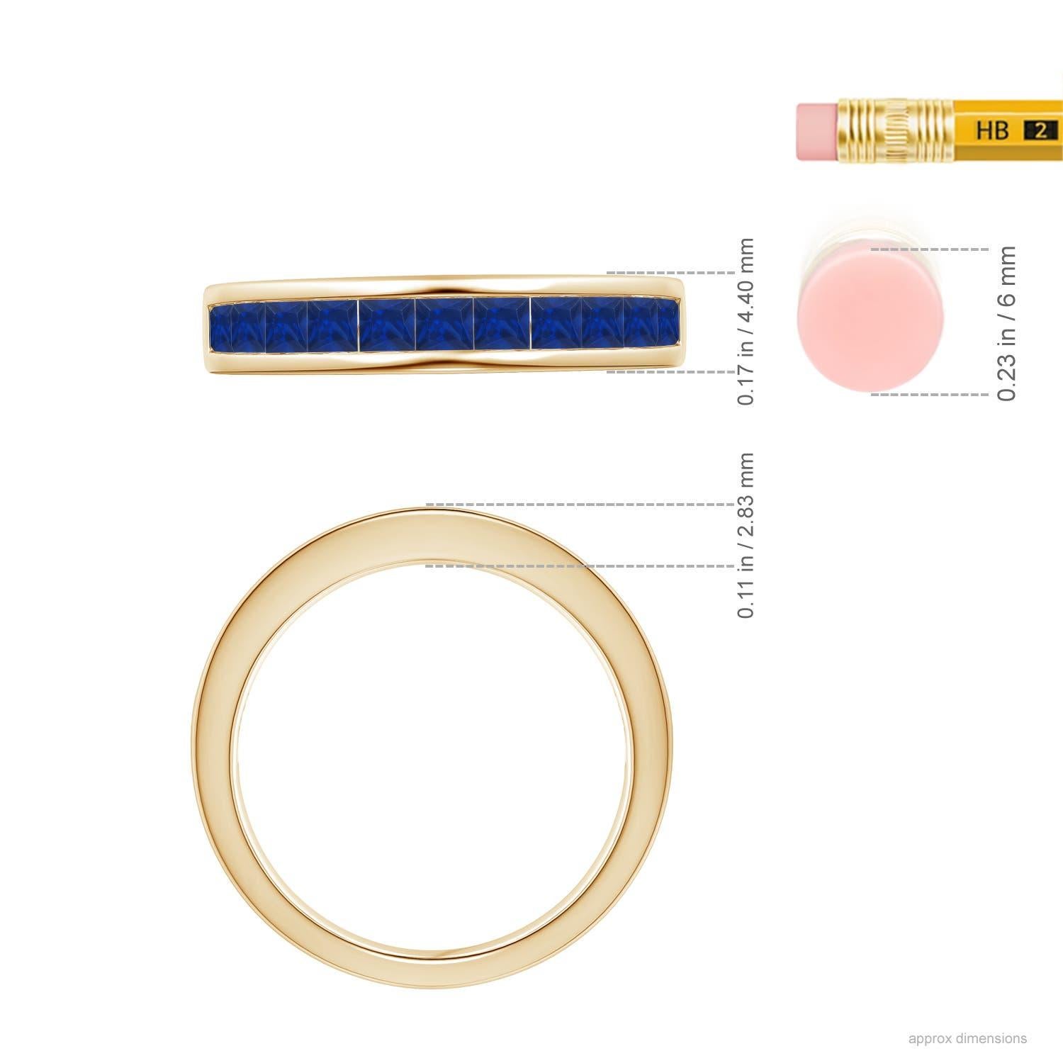 De las mujeres Angara Anillo de media eternidad con zafiro cuadrado natural engastado en canal en oro macizo de 14 quilates en venta