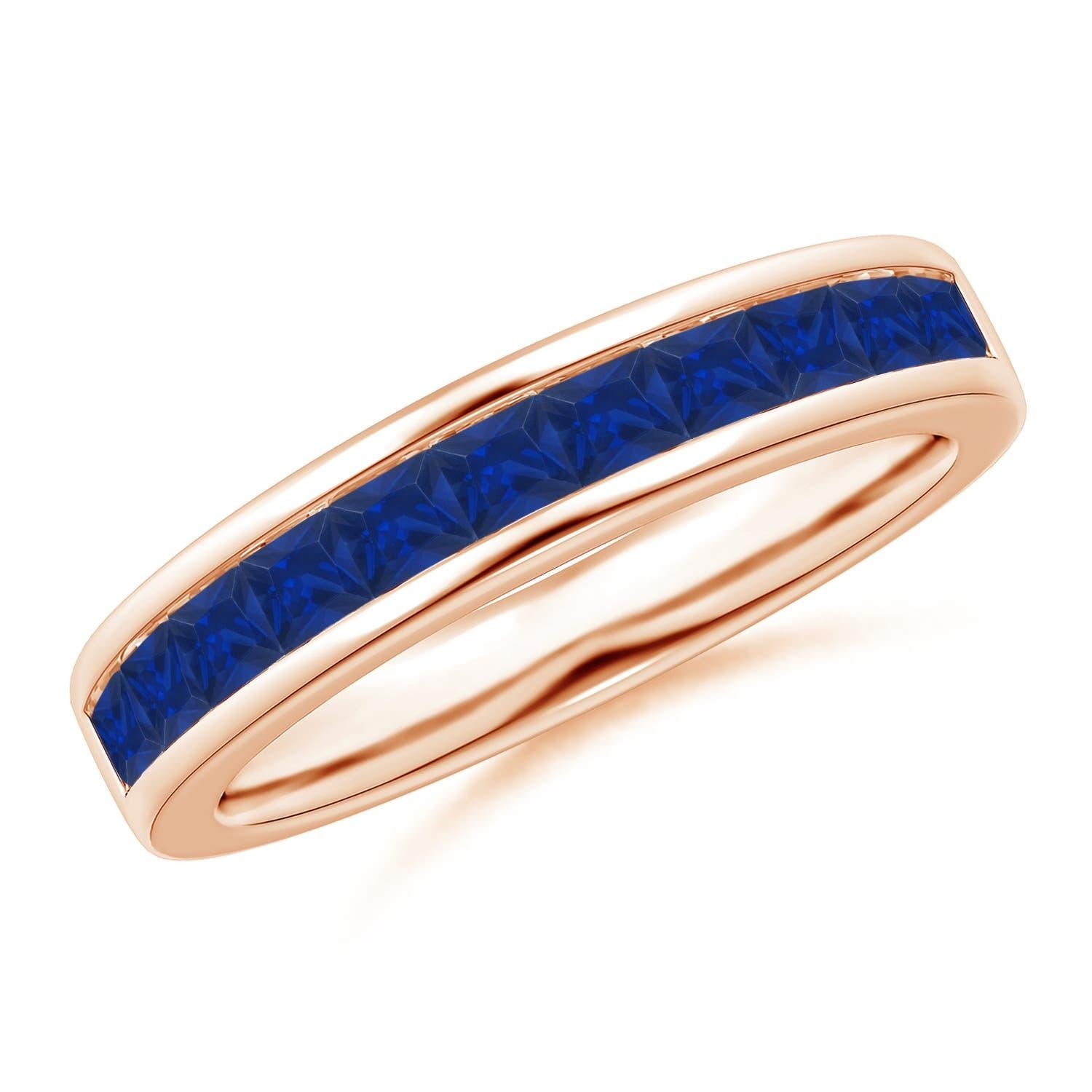 Angara Anillo de media eternidad con zafiro cuadrado natural engastado en canal en oro macizo de 14 quilates en venta 2