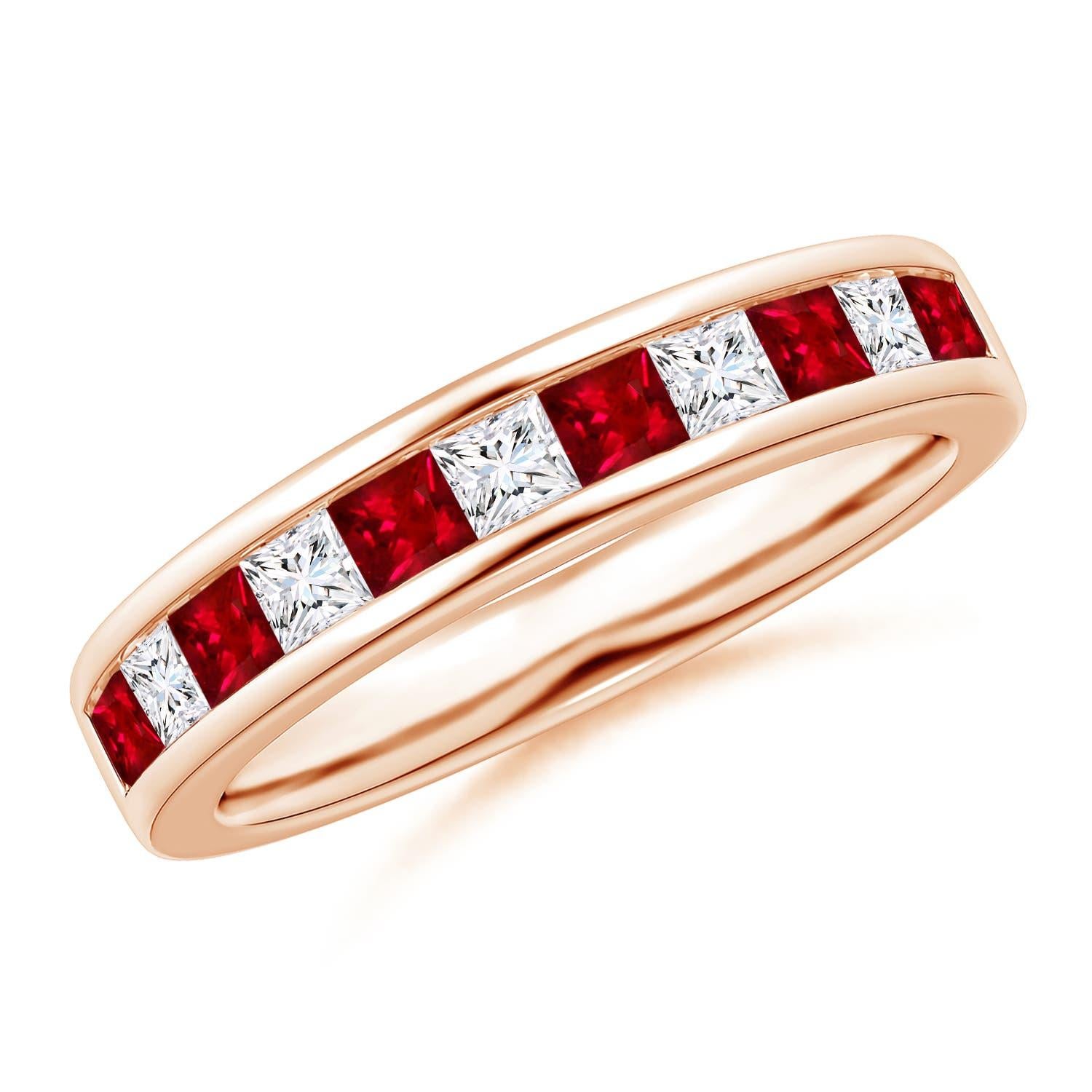 Angara Anillo de Eternidad de Rubí Cuadrado de Canal Natural y Diamante en Oro Macizo de 14K en venta 2