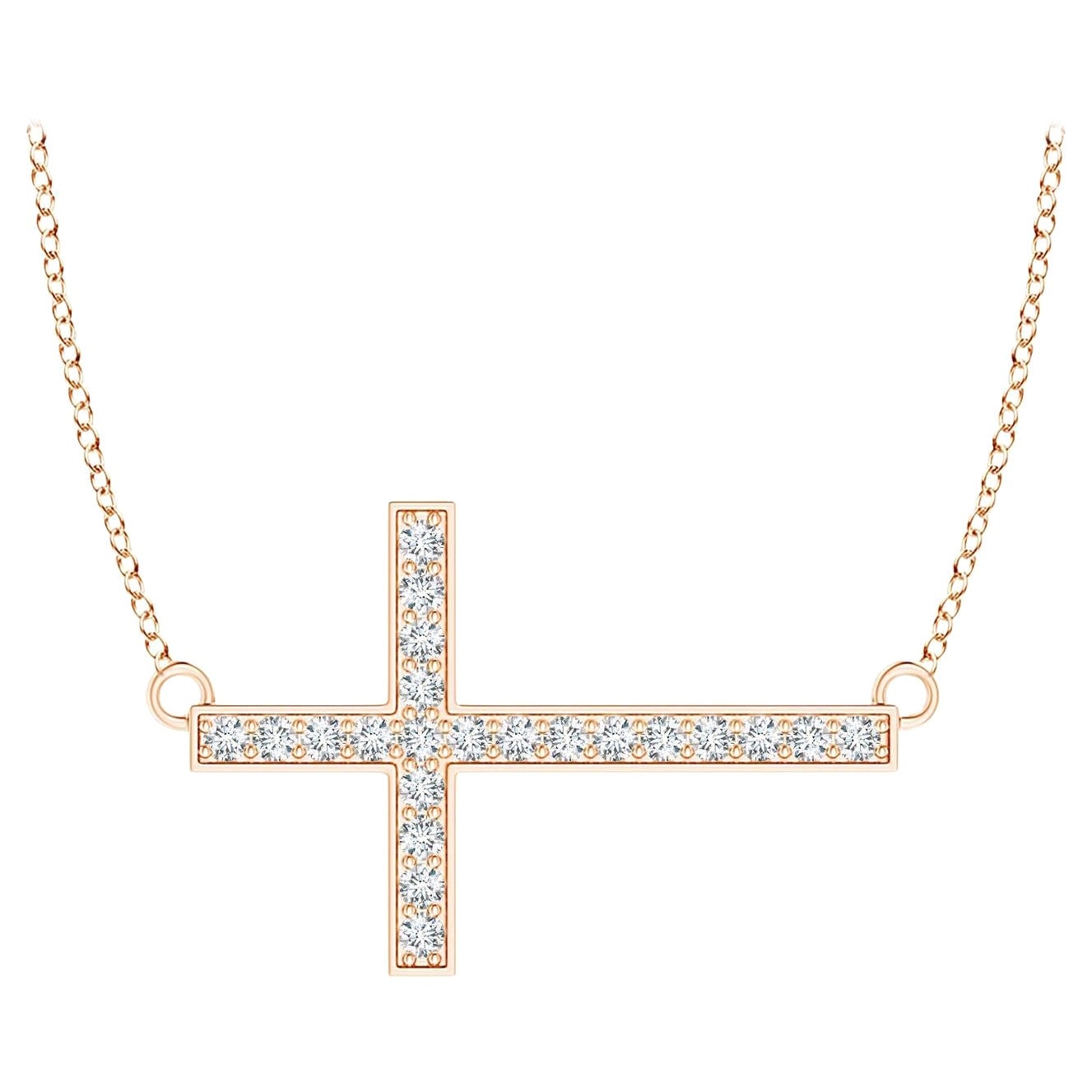 ANGARA Collier croix en or rose 14K avec diamant Classic 0.1cttw (G, VS2) en vente