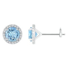 Angara Natural Classic 2.24 ct Aquamarine and Diamond Stud Earrings in 14K Gold
