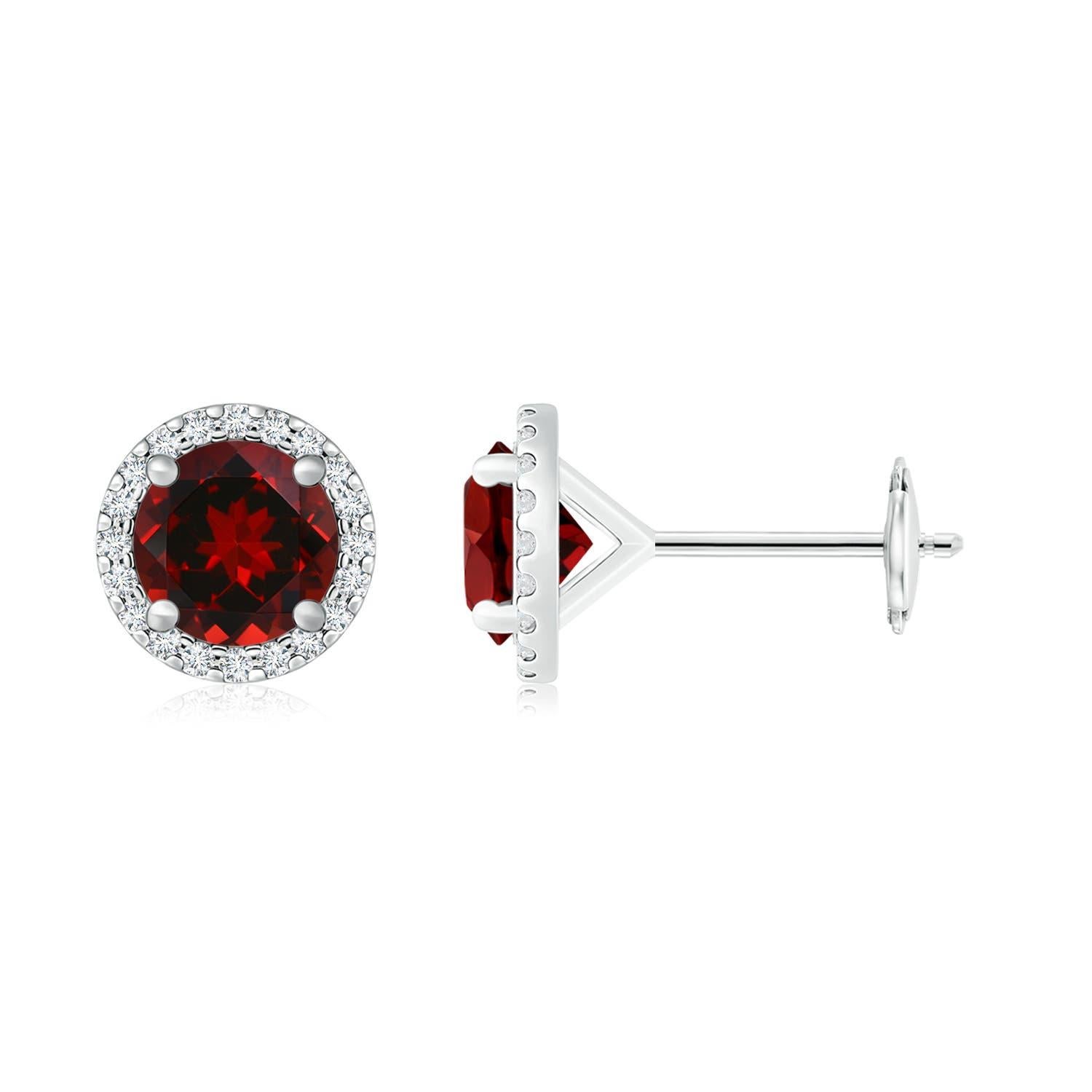 Angara Natural Classic 9 ct Garnet and Diamond Halo Stud Earrings in 14K Gold In New Condition For Sale In Los Angeles, CA