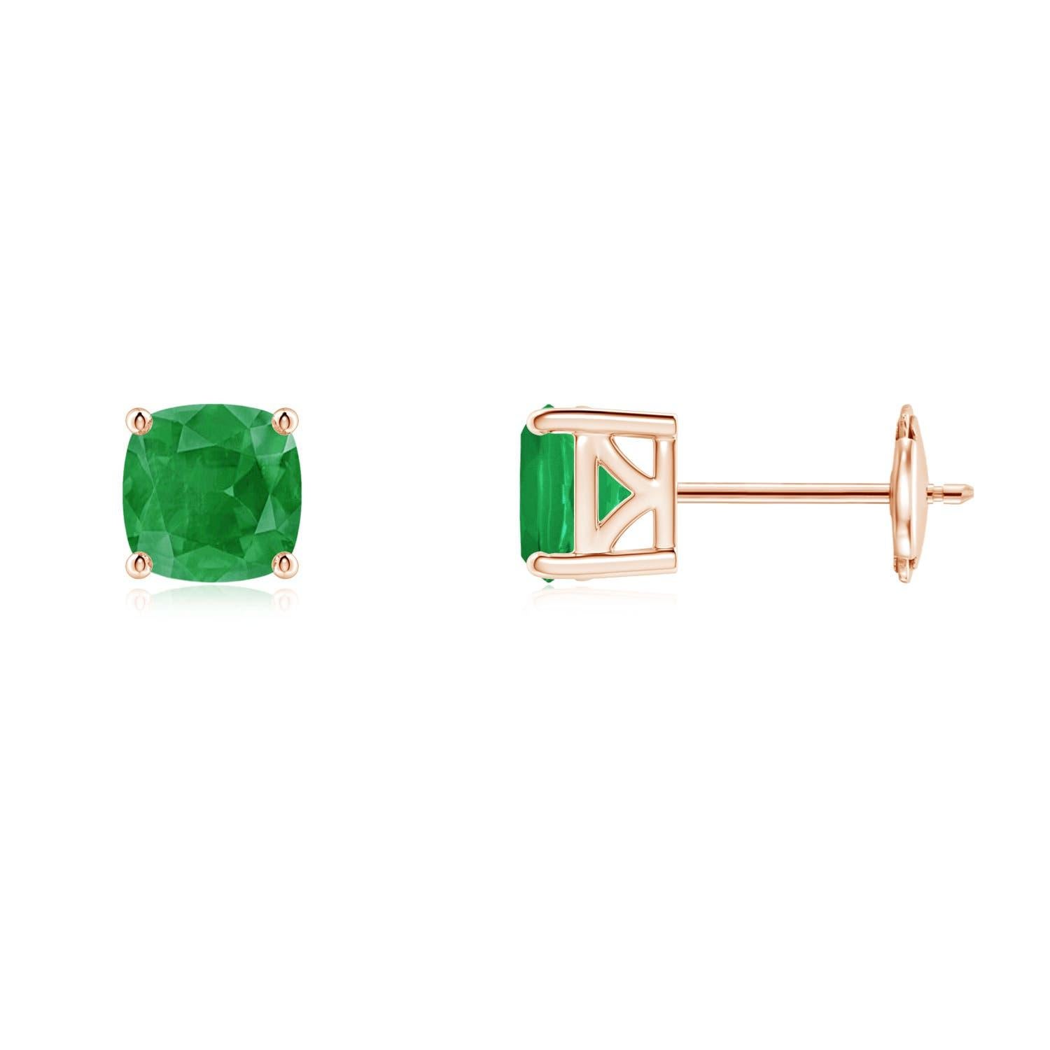 Angara Natural Classic Basket-Set Cushion 1.1ct Emerald Stud Earring en or 14K Neuf - En vente à Los Angeles, CA