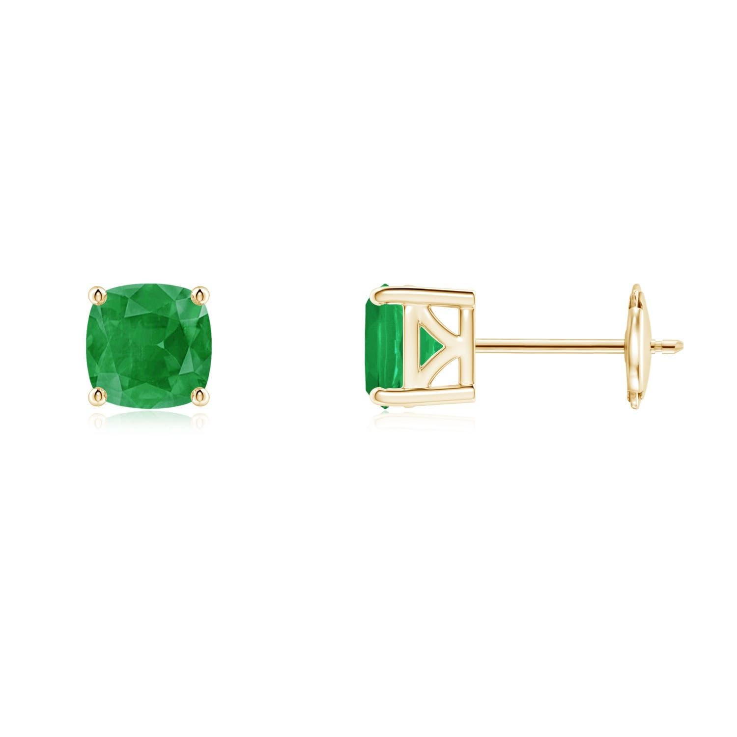 Angara Natural Classic Basket-Set Cushion 1.1ct Emerald Stud Earring en or 14K Pour femmes en vente