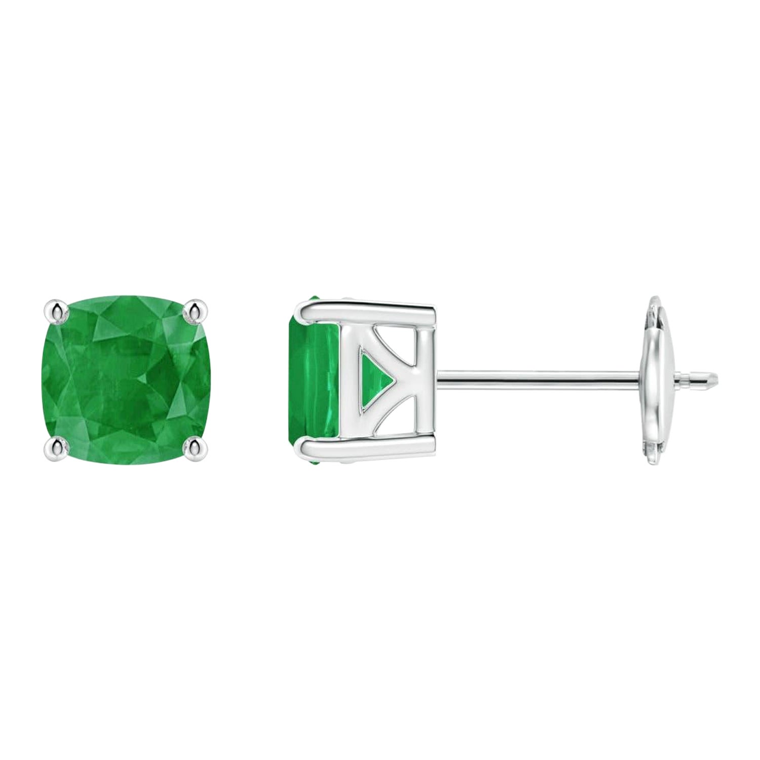 Angara Natural Classic Basket-Set Cushion 1.1ct Emerald Stud Earring en or 14K