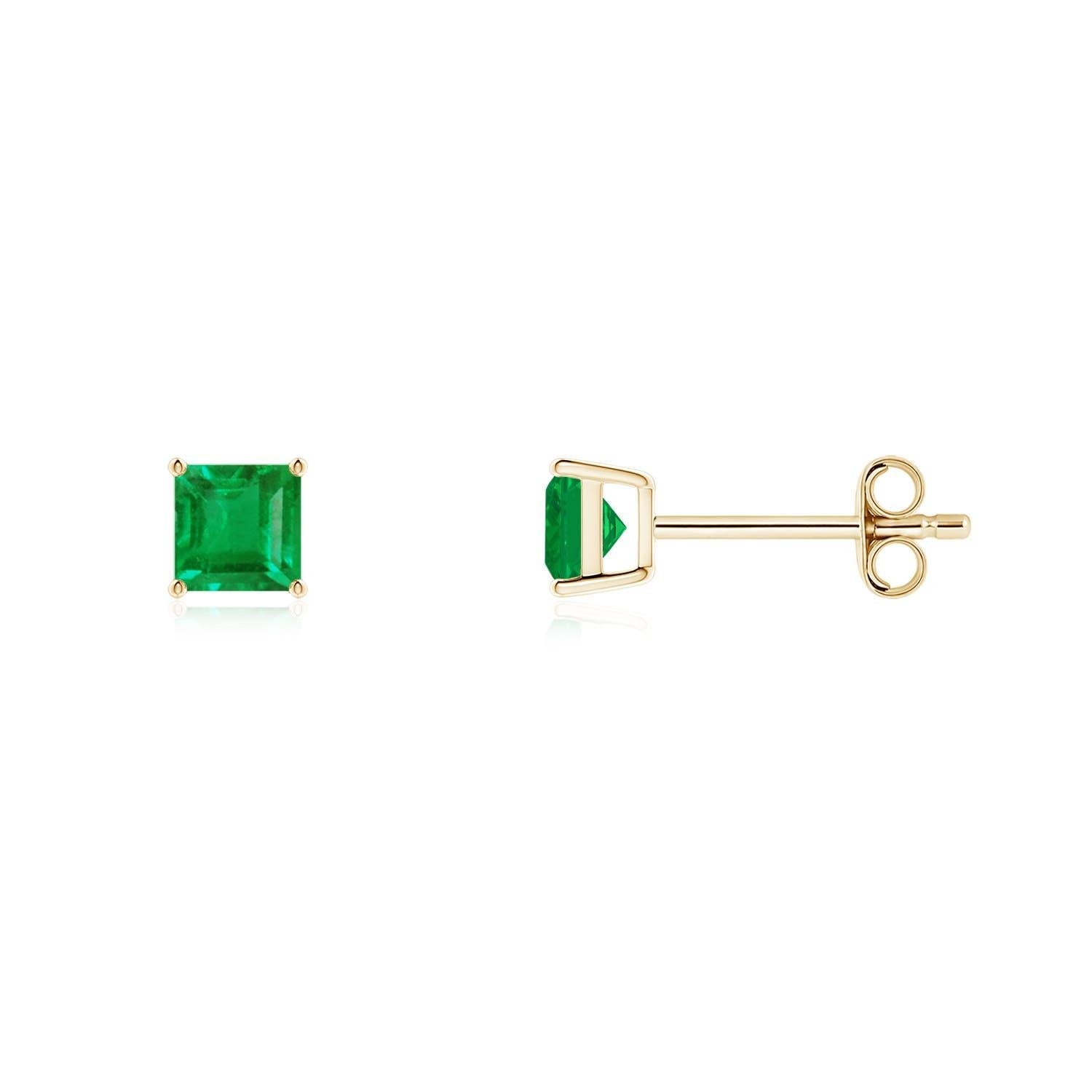Donna Angara Natural Classic Basket-Set Square Emerald Stud Earrings in oro massiccio 14K in vendita