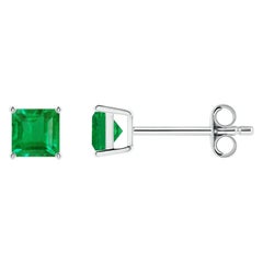 Angara Natural Classic Basket-Set Square Emerald Stud Earrings in 14K Solid Gold