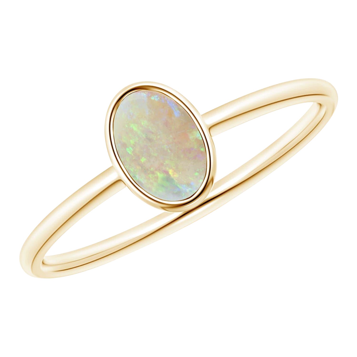 Angara Natural Classic Bezel-Set Oval Opal Ring in 14K Solid Gold for Women