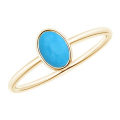 Anello Angara con turchese ovale classico naturale incastonato in oro massiccio 14K per donna