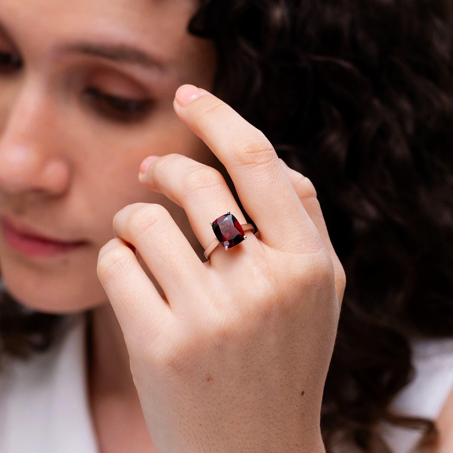 Cushion Cut Angara Natural Classic Cushion 4.5 ct Garnet Solitaire Ring in 14K Solid Gold For Sale