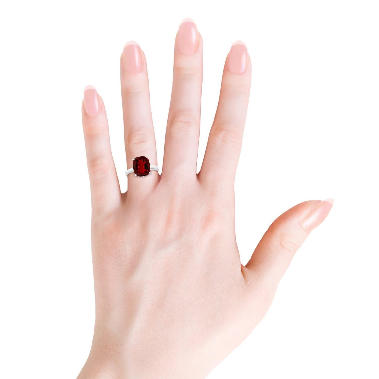 Women's Angara Natural Classic Cushion 4.5 ct Garnet Solitaire Ring in 14K Solid Gold For Sale