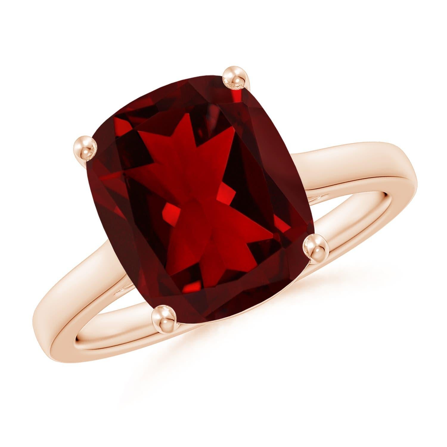 Angara Natural Classic Cushion 4.5 ct Garnet Solitaire Ring in 14K Solid Gold For Sale 3