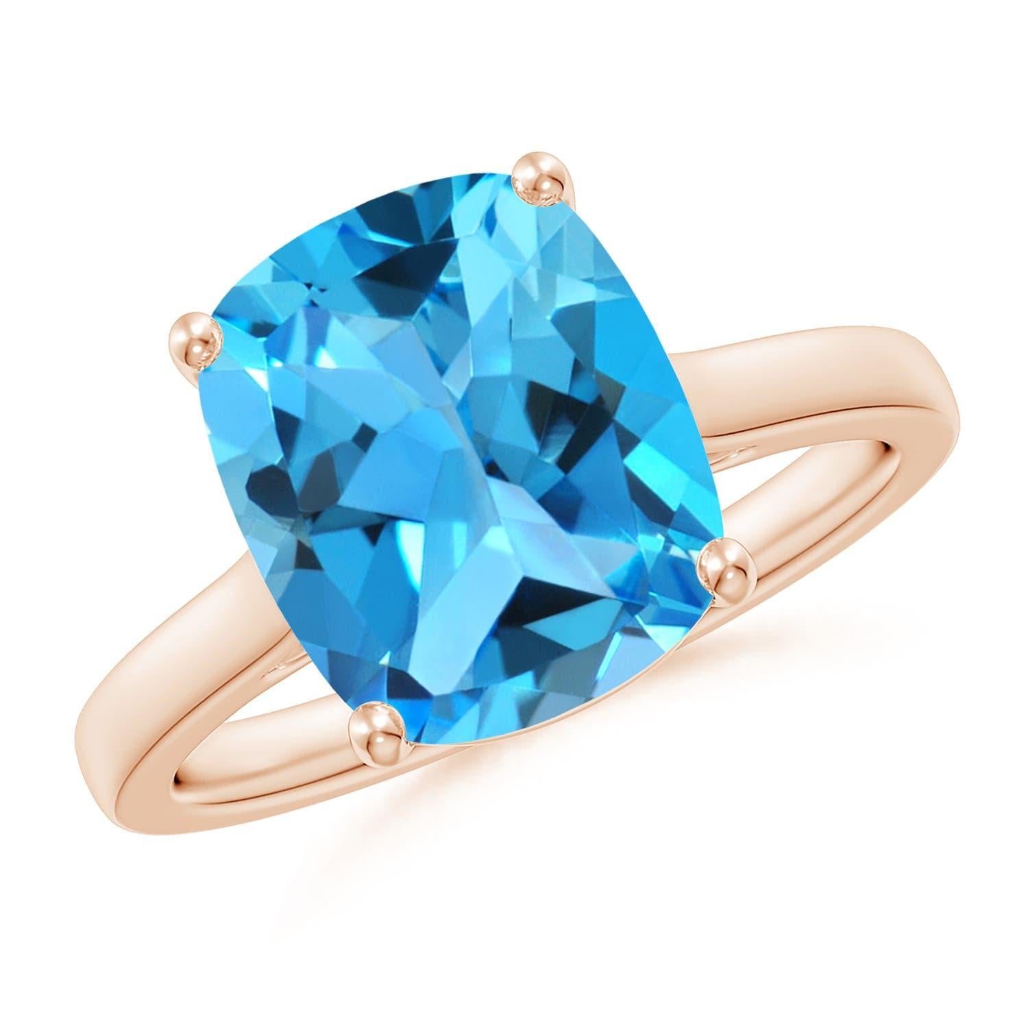 Angara natürlichen klassischen Kissen 4,5ct Schweizer Blau Topas Solitär Ring in 14K Gold im Angebot 3