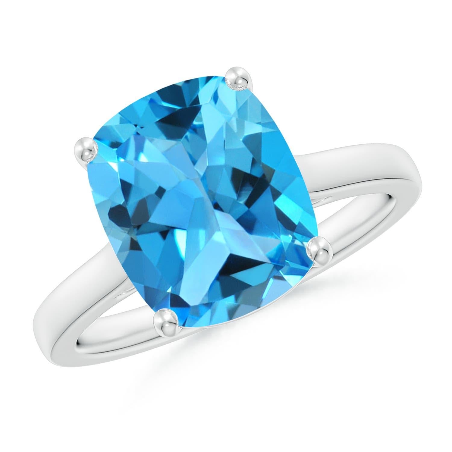 Angara natürlichen klassischen Kissen 4,5ct Schweizer Blau Topas Solitär Ring in 14K Gold