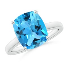 Angara natürlichen klassischen Kissen 4,5ct Schweizer Blau Topas Solitär Ring in 14K Gold