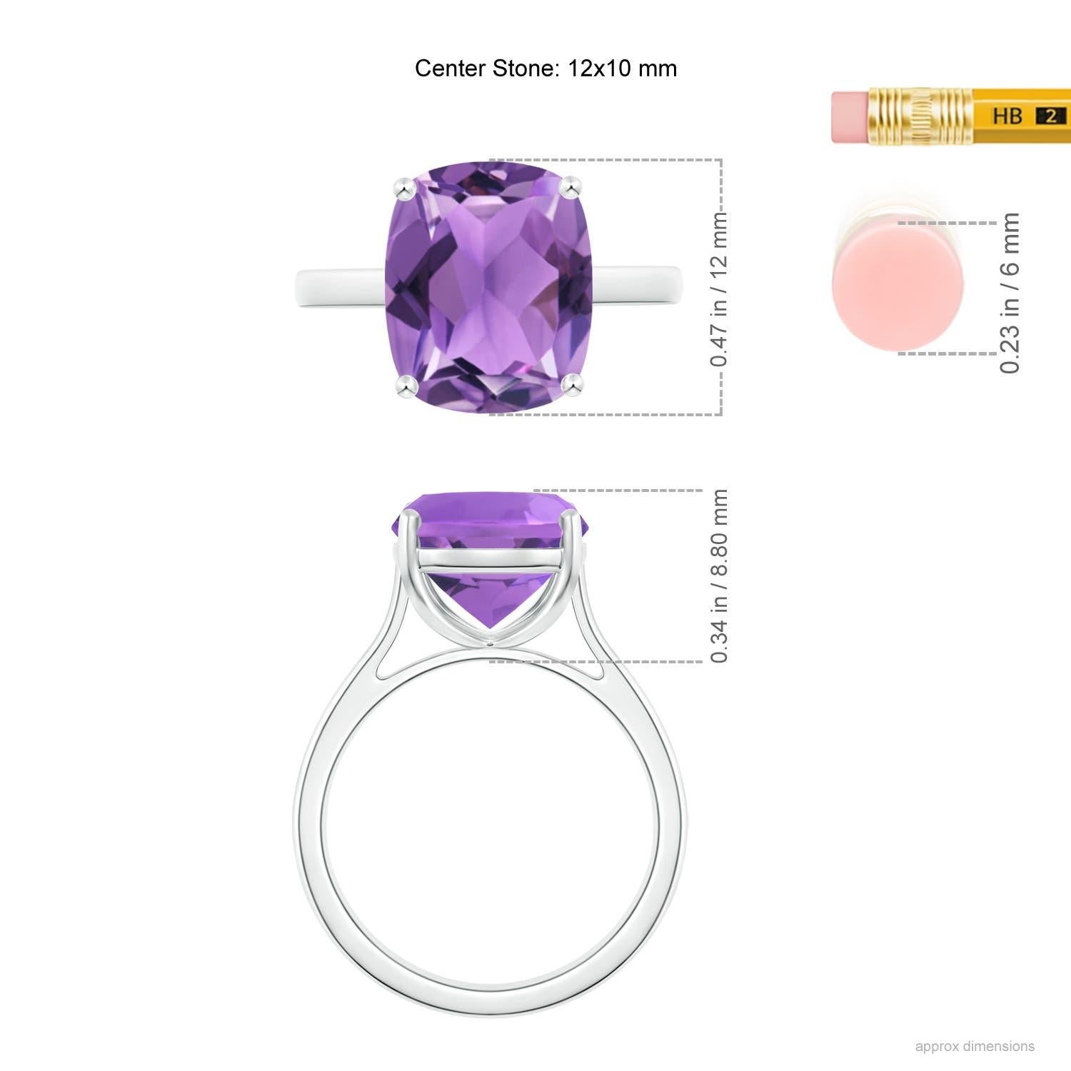 Anillo solitario de amatista Angara Natural Classic Cushion de 4,6 ct en oro macizo de 14 quilates en venta 2
