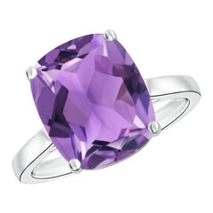 Anillo solitario de amatista Angara Natural Classic Cushion de 4,6 ct en oro macizo de 14 quilates