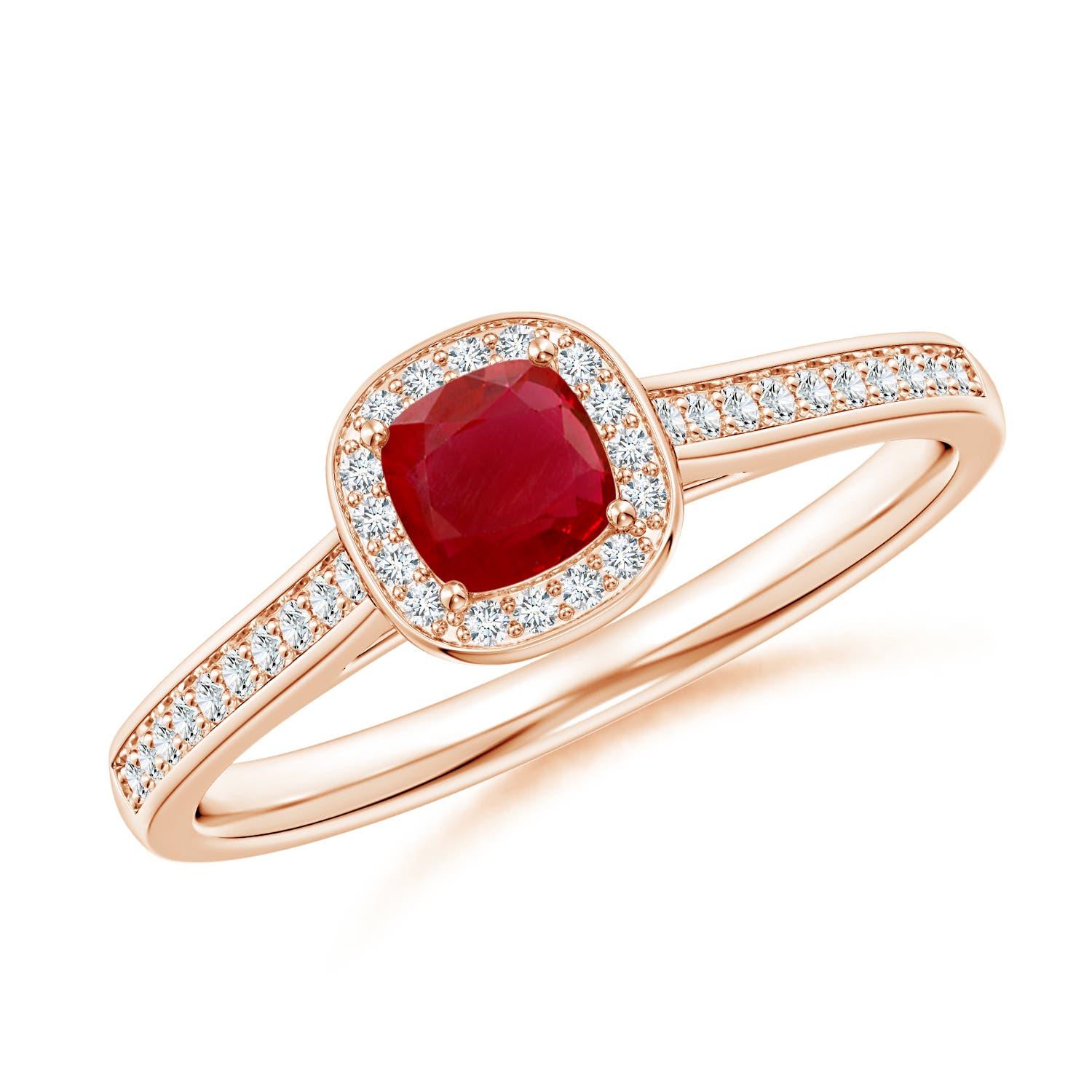 Angara Natural Classic Cushion Ruby Ring mit Diamant Halo in 14K massivem Gold im Angebot 2