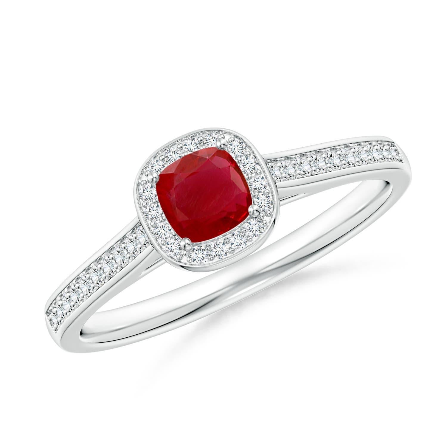 Angara Natural Classic Cushion Ruby Ring with Diamond Halo in 14K Solid Gold