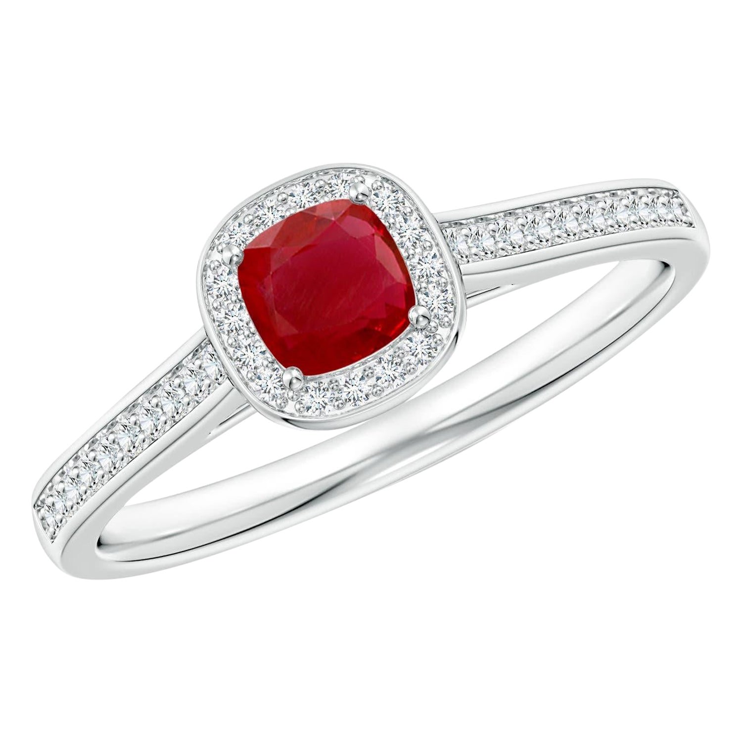 Angara Natural Classic Cushion Ruby Ring mit Diamant Halo in 14K massivem Gold