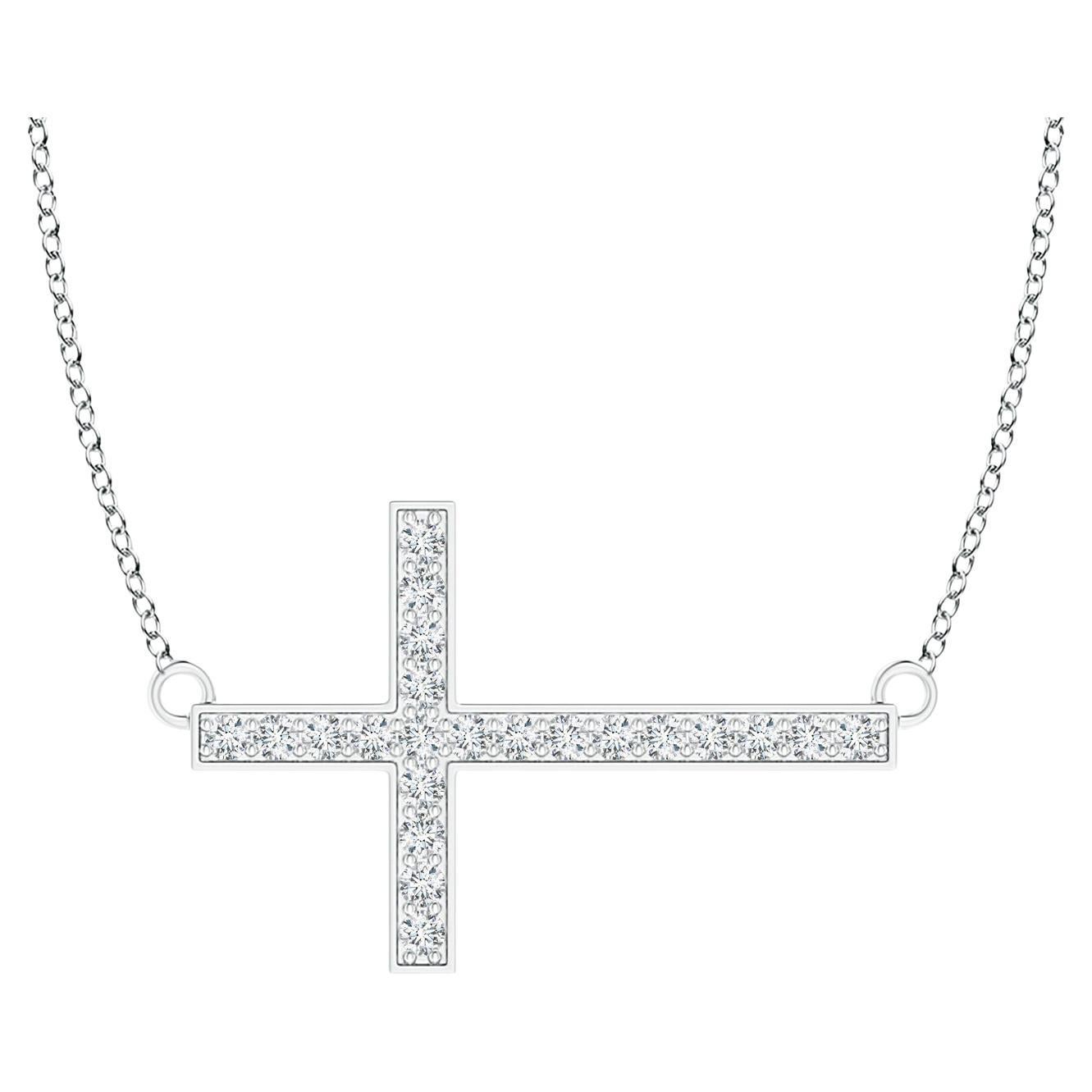 ANGARA Natural Classic 0.1cttw Diamond Cross Necklace in Platinum (Color-G, VS2) For Sale