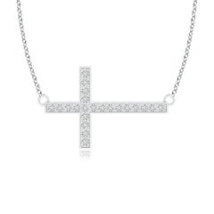 ANGARA Collier croix en diamant Classic 0,1cttw en platine (Couleur-H, SI2)