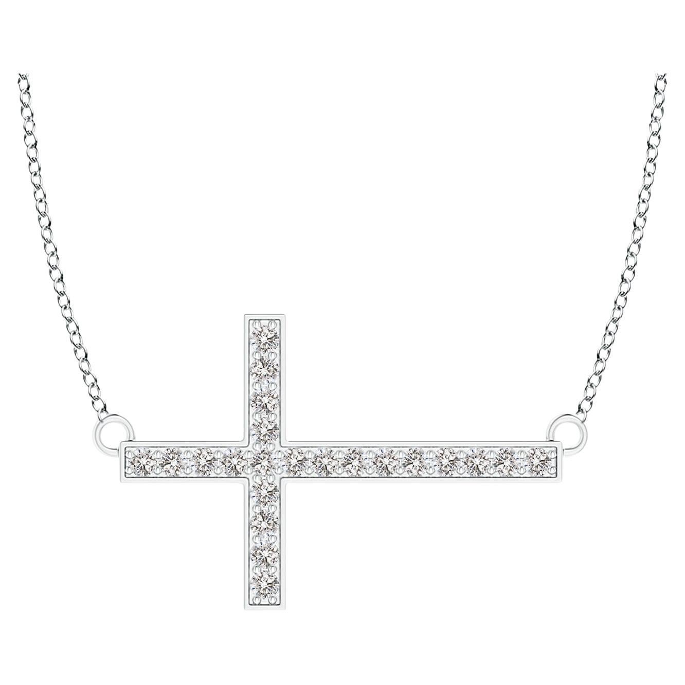 ANGARA Natural Classic 0.1cttw Diamond Cross Necklace in Platinum (I-J, I1-I2) For Sale