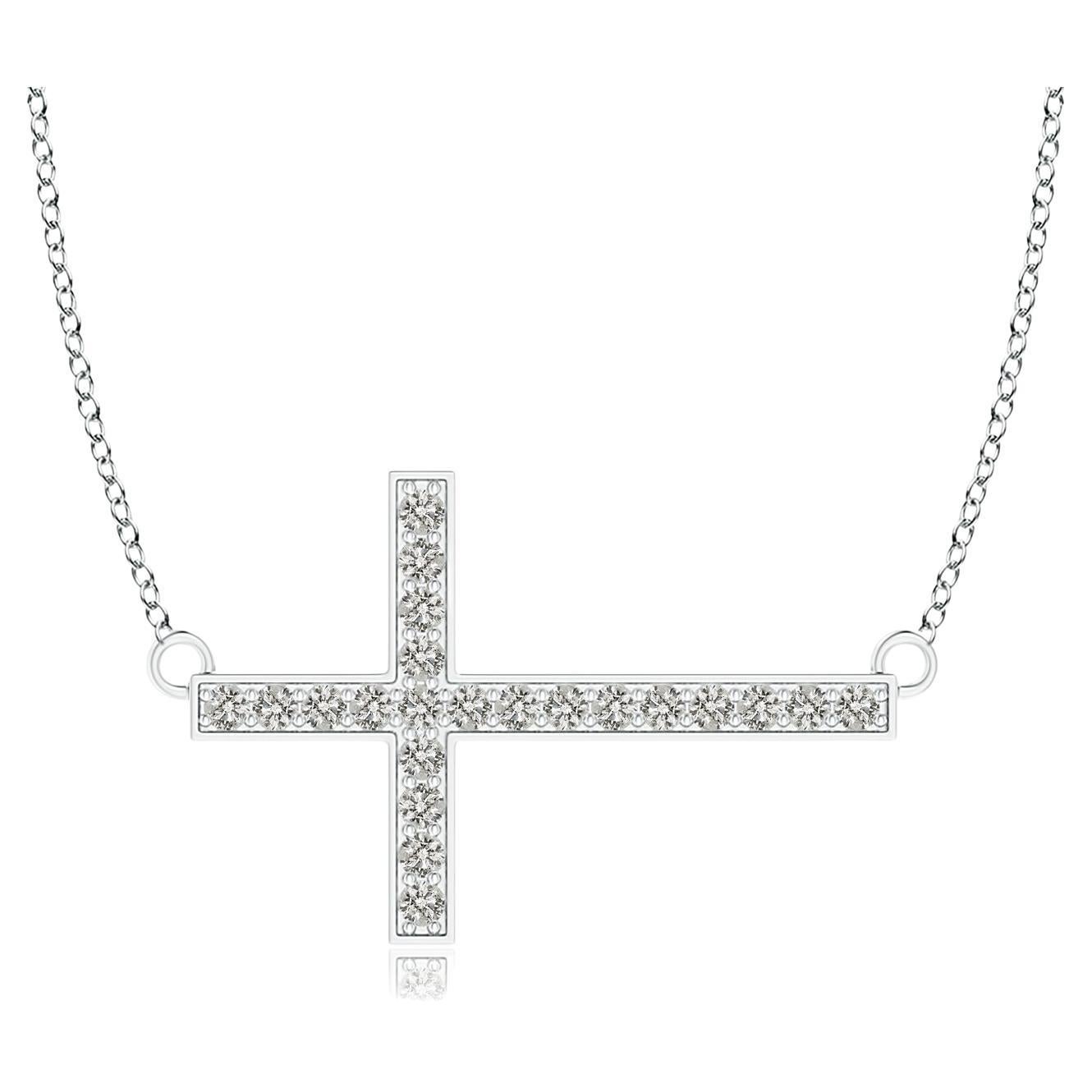 ANGARA Natural Classic .01cttw Diamond Cross Necklace in Platinum (Color-K, I3) For Sale