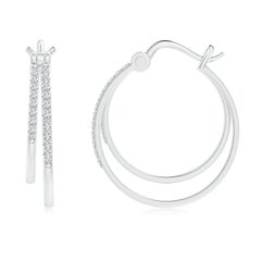 Angara Natural Classic Diamond Studded Double Hoop Earrings in 14K Solid Gold