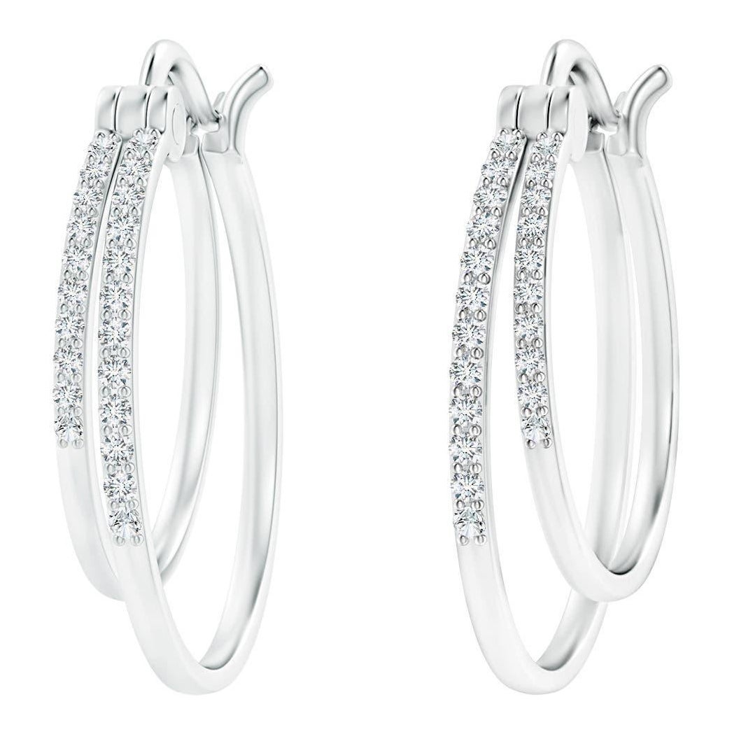 Angara - Boucles d
oreilles doubles en or massif 14 carats, cloutées de diamants classiques naturels