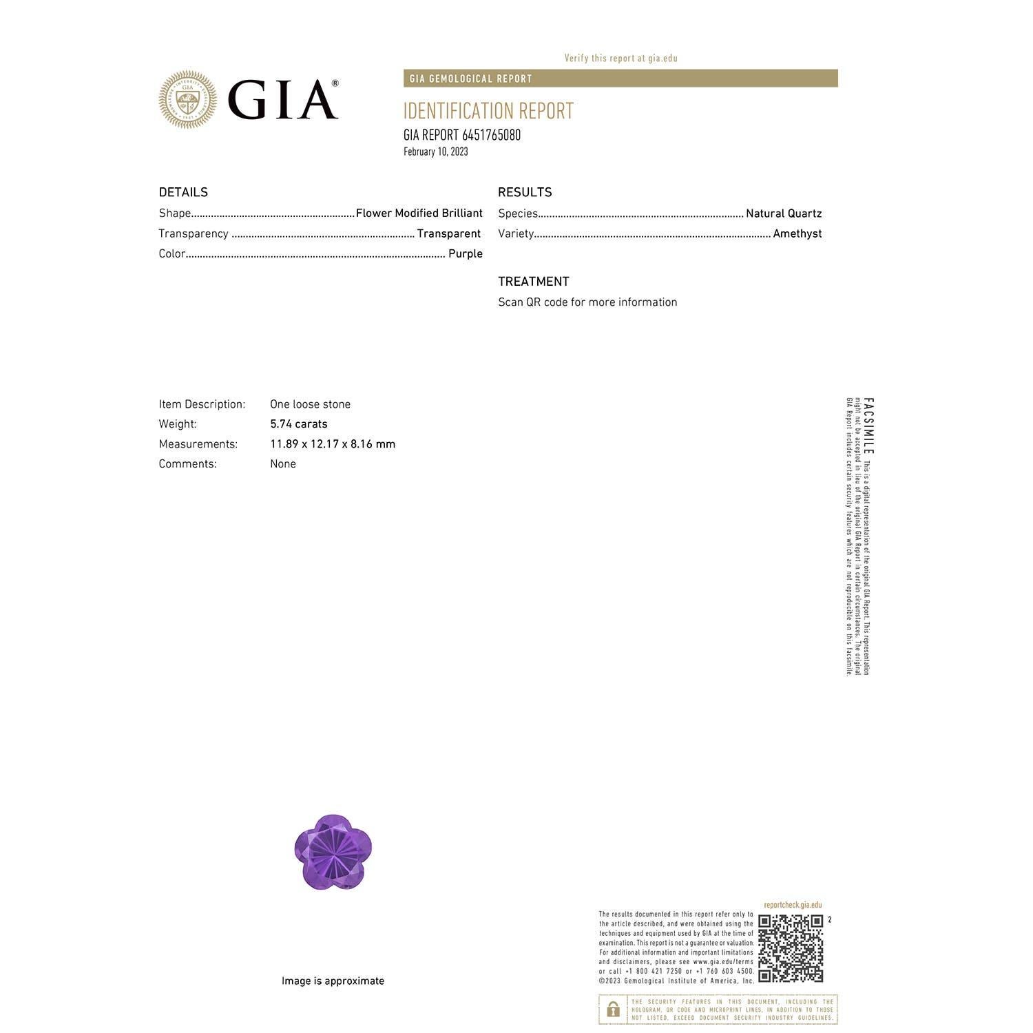 Moderno Anello con fiore di ametista di Angara Nature Classic certificato GIA da 5,74 carati in oro 14K in vendita