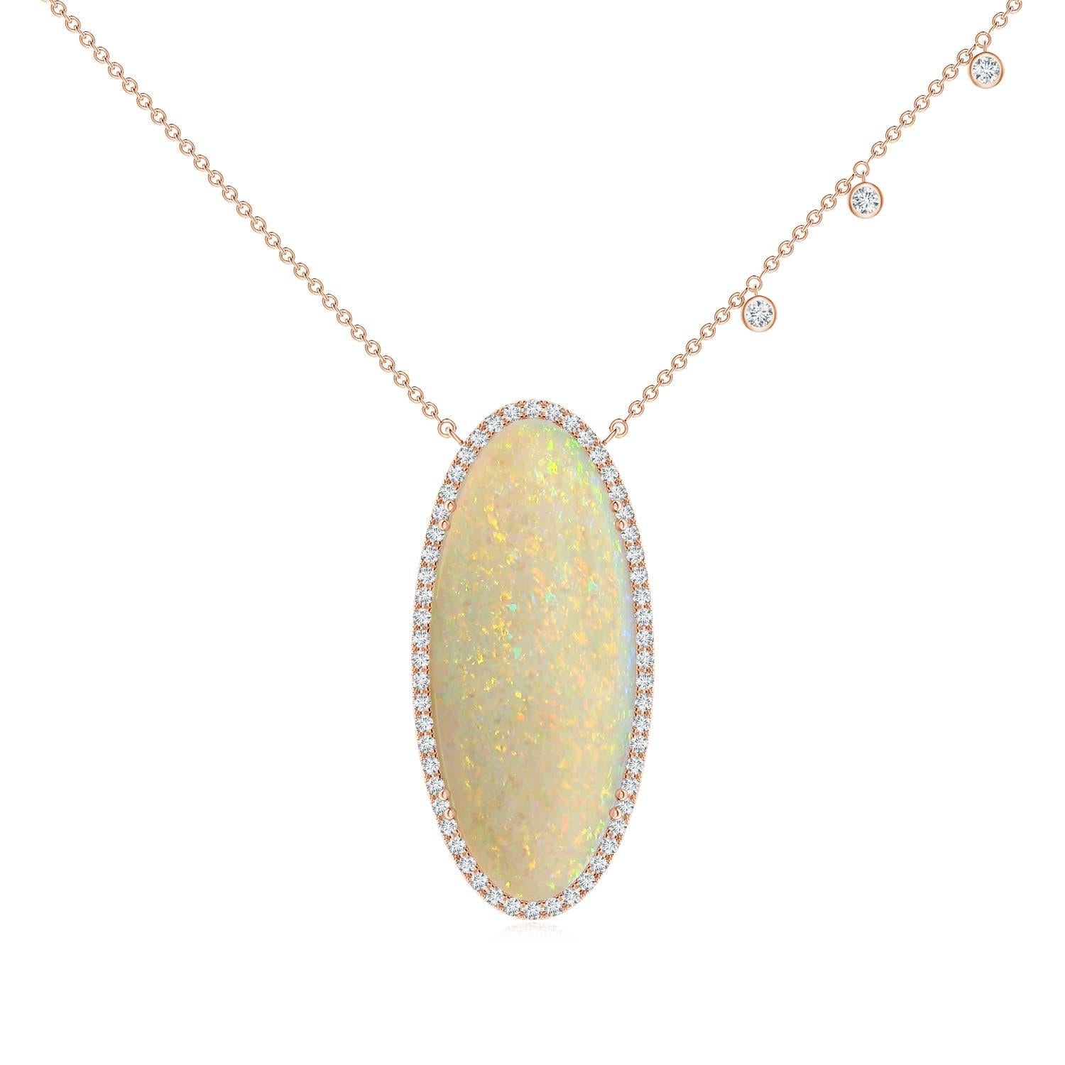 Angara Collar Clásico Natural con Halo de Ópalo Ovalado Certificado GIA de 19,55 ct en Oro de 14K en venta 4