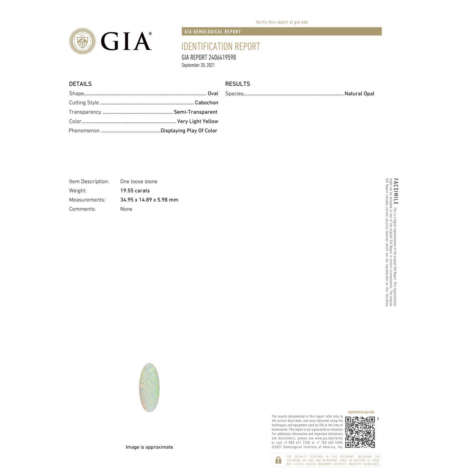 Angara Collar Clásico Natural con Halo de Ópalo Ovalado Certificado GIA de 19,55 ct en Oro de 14K Moderno en venta