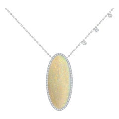 Angara Natural Classic GIA Certified Oval 19.55ct Opal Halo Necklace in 14K Gold
