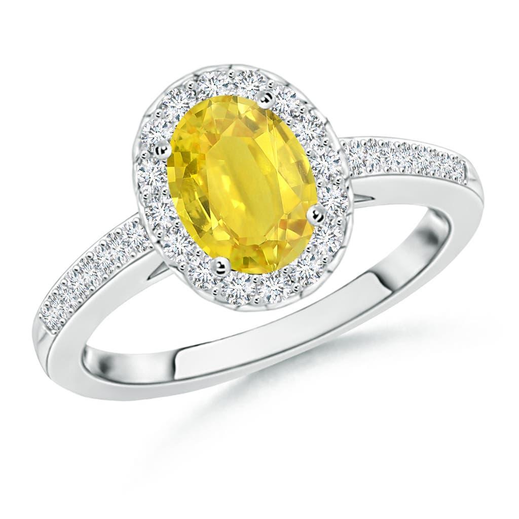 Donna Anello aureolato con zaffiro giallo classico naturale da 1 carato in oro massiccio 14 carati di Angara in vendita