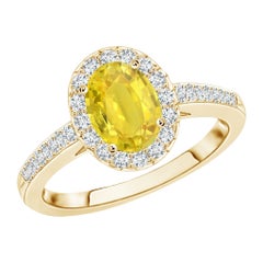 Anello aureolato con zaffiro giallo classico naturale da 1 carato in oro massiccio 14 carati di Angara