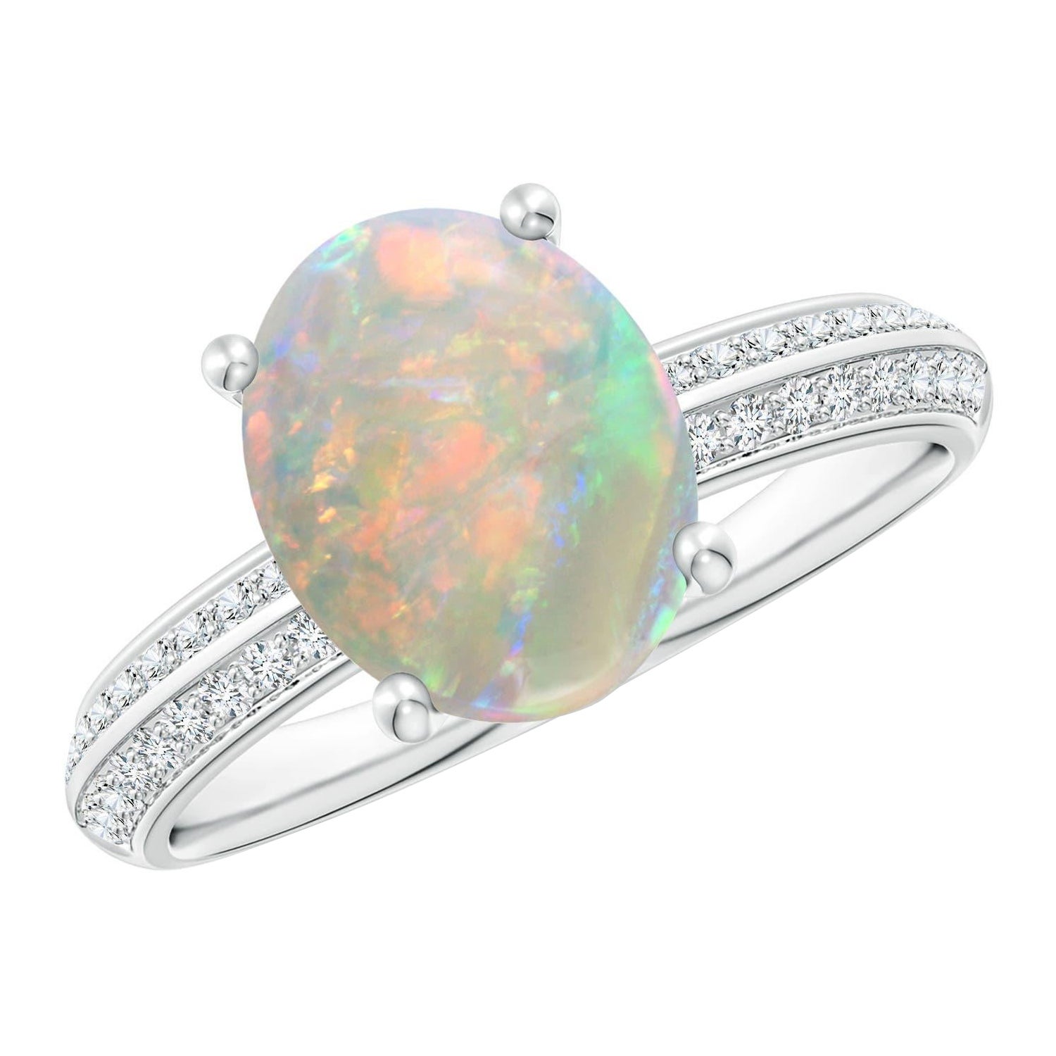 Angara Natural Classic Oval 1.45 ct Opal Knife Edge Ring in 14K Solid Gold