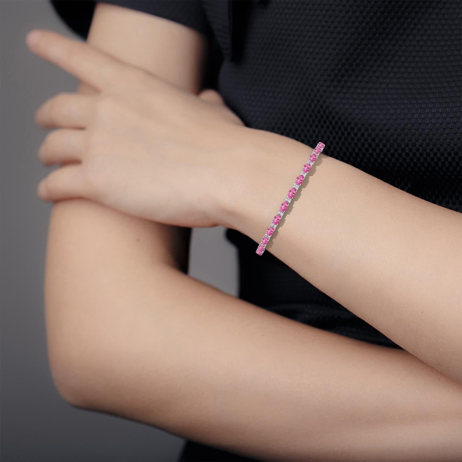 Angara Natural Classic Oval 7,5 ct rosa Saphir Tennis-Armband in 14K Gold im Zustand „Neu“ im Angebot in Los Angeles, CA