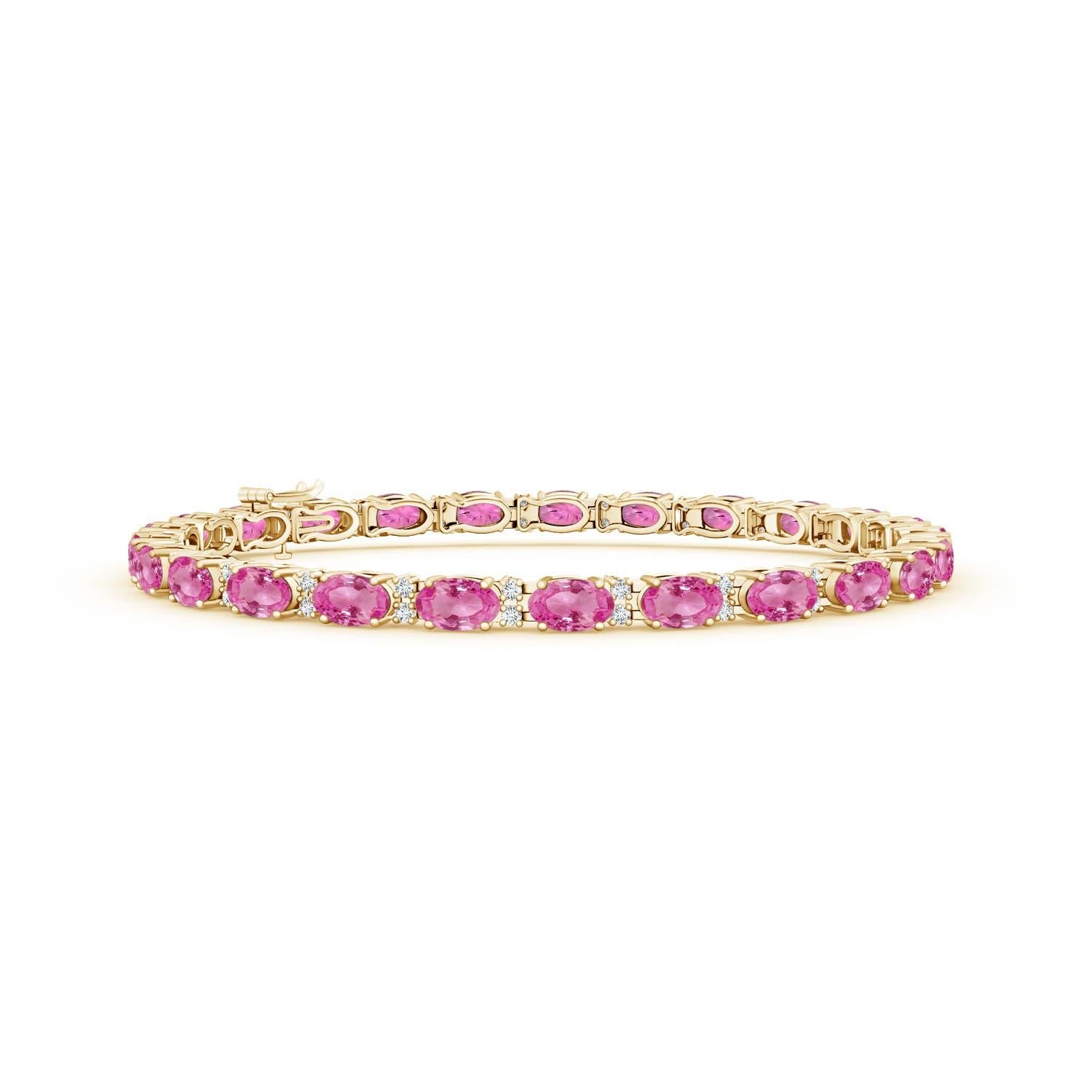 Angara Natural Classic Oval 7,5 ct rosa Saphir Tennis-Armband in 14K Gold Damen im Angebot