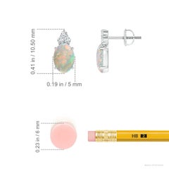 Angara Natural Classic Oval Opal Solitaire Stud Earring with Diamond in 14K Gold