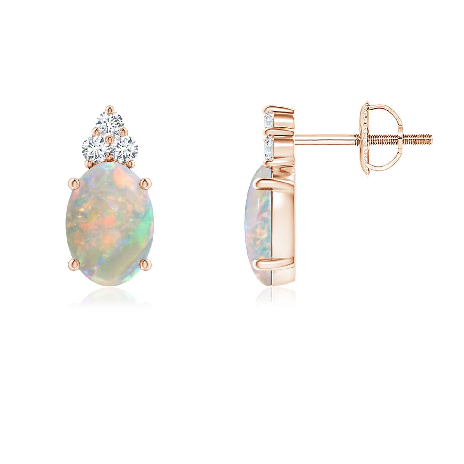 Angara Natural Classic Opal Solitaire Stud Earring with Diamond in 14K Gold (Boucles d'oreilles solitaires en or 14K) Neuf - En vente à Los Angeles, CA