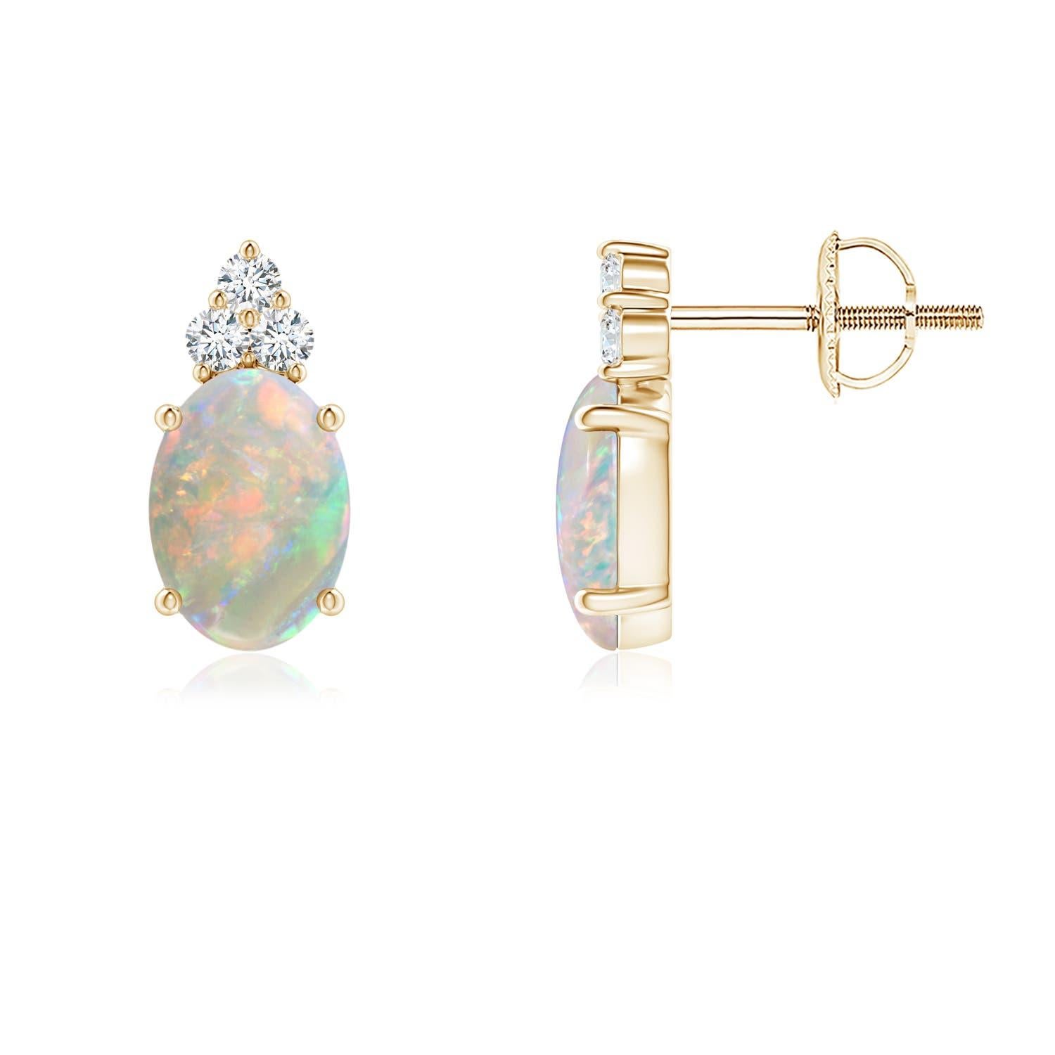 Angara Natural Classic Opal Solitaire Stud Earring with Diamond in 14K Gold (Boucles d'oreilles solitaires en or 14K) Pour femmes en vente